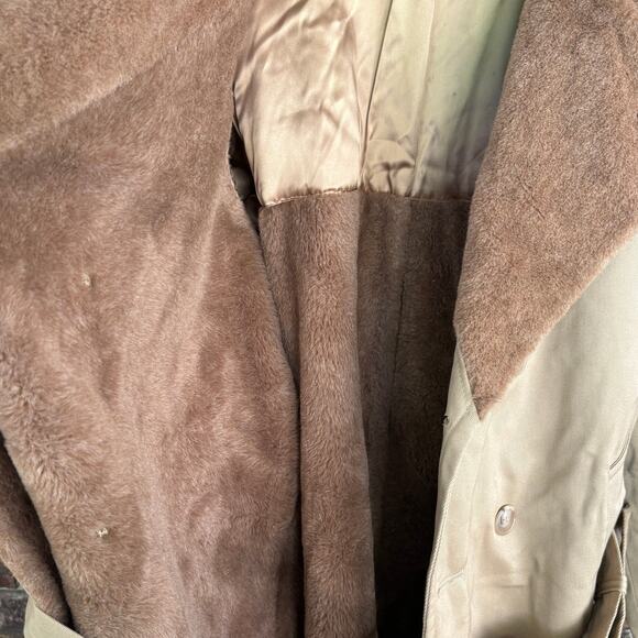 Brooks Brothers Mens Vintage Trench Coat 46 Large Tan Khaki Fur Double Breasted - Picture 4 of 8